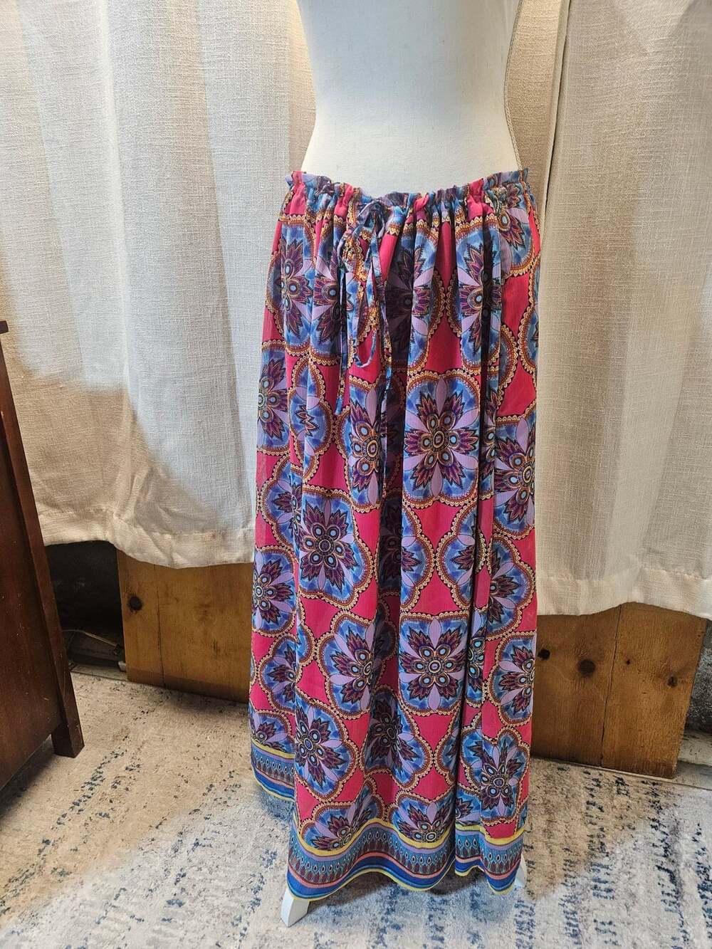 Nicole by Nicole Miller Pink Kaleidoscope Drawstring Waist Maxi Skirt